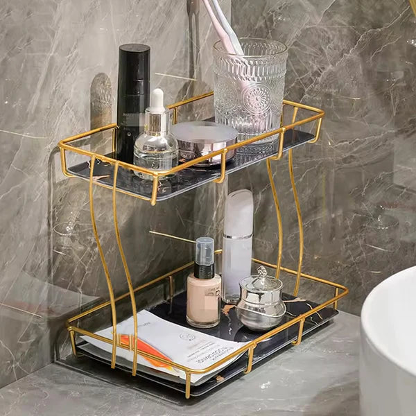 2-Tier Rectangular Golden Vanity Stand