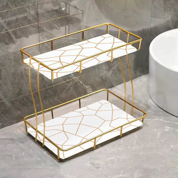 2-Tier Rectangular Golden Vanity Stand