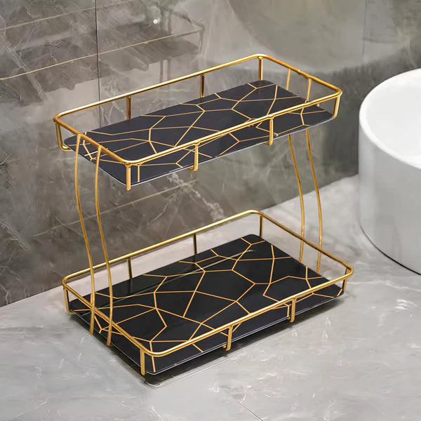 2-Tier Rectangular Golden Vanity Stand