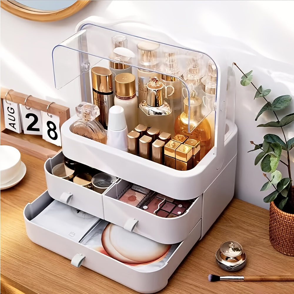 Premium Dustproof Makeup Organizer with Handle & Drawers