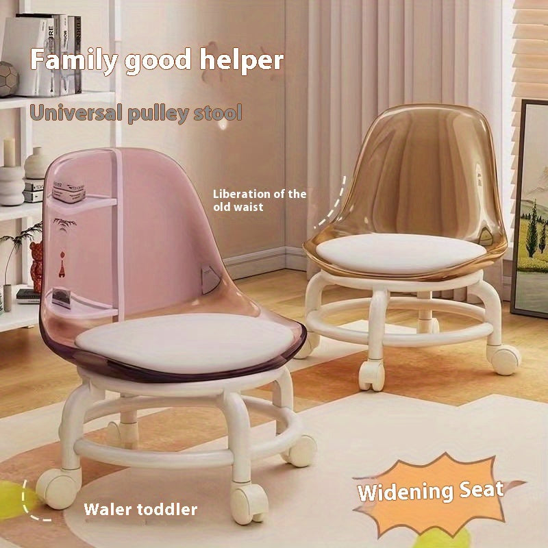 360° Rotating Transparent Acrylic Chair with Smooth Wheels