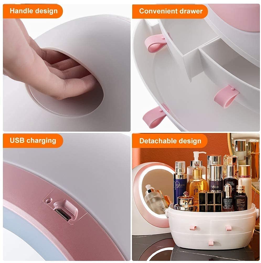 Creative Egg Shaped LED HD Mirror Makeup Storage Box