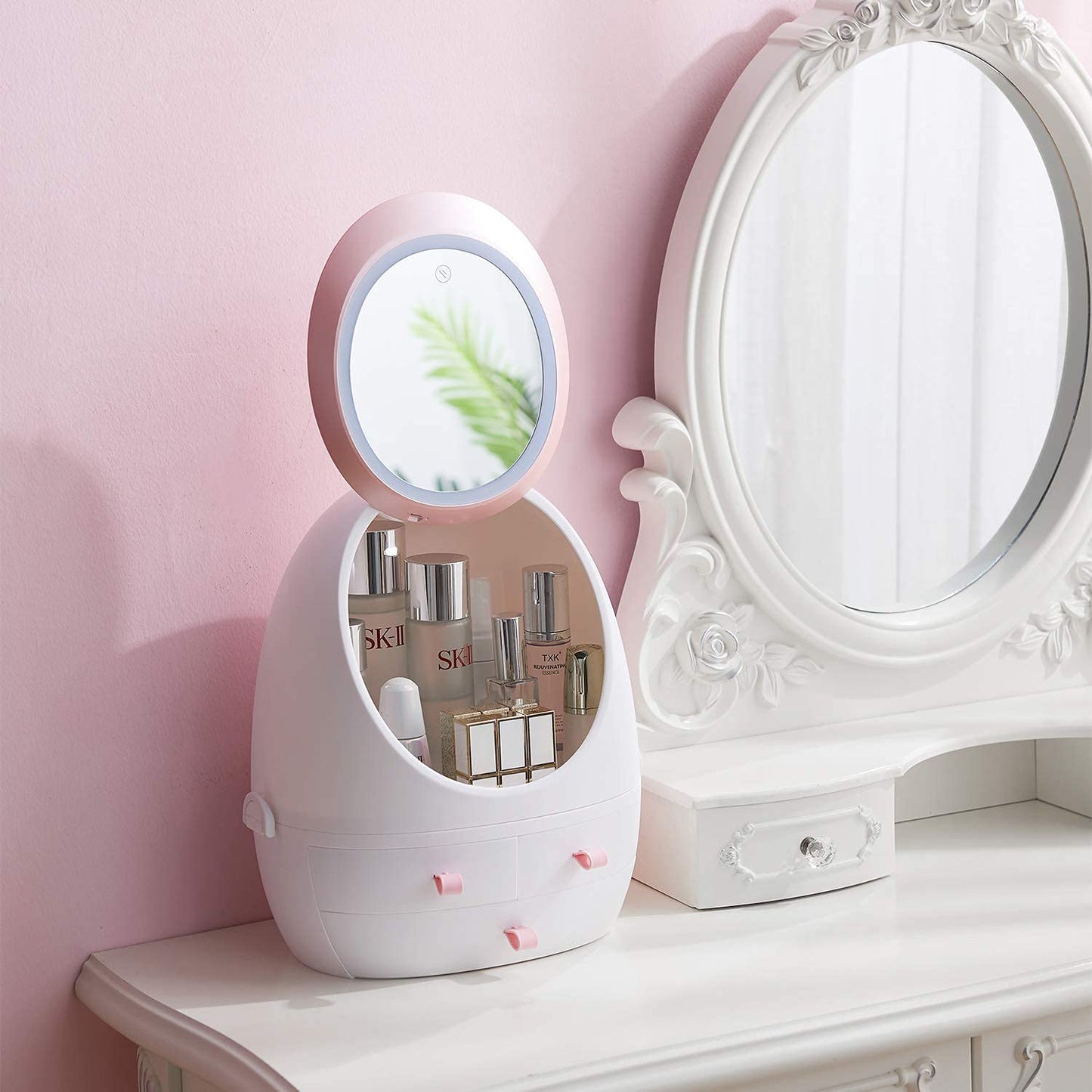 Creative Egg Shaped LED HD Mirror Makeup Storage Box