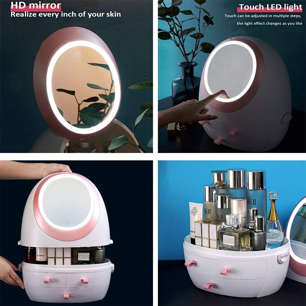 Creative Egg Shaped LED HD Mirror Makeup Storage Box