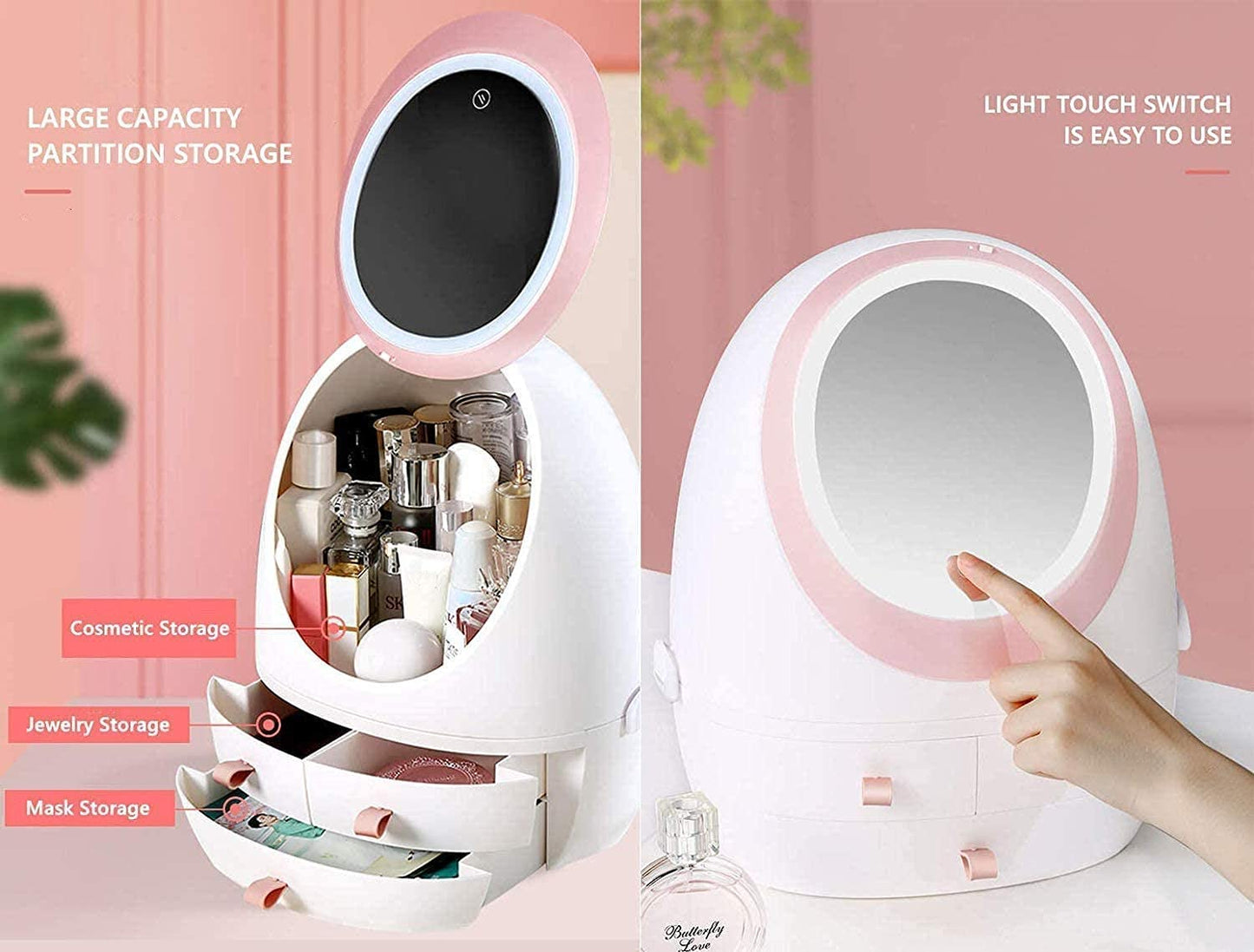 Creative Egg Shaped LED HD Mirror Makeup Storage Box