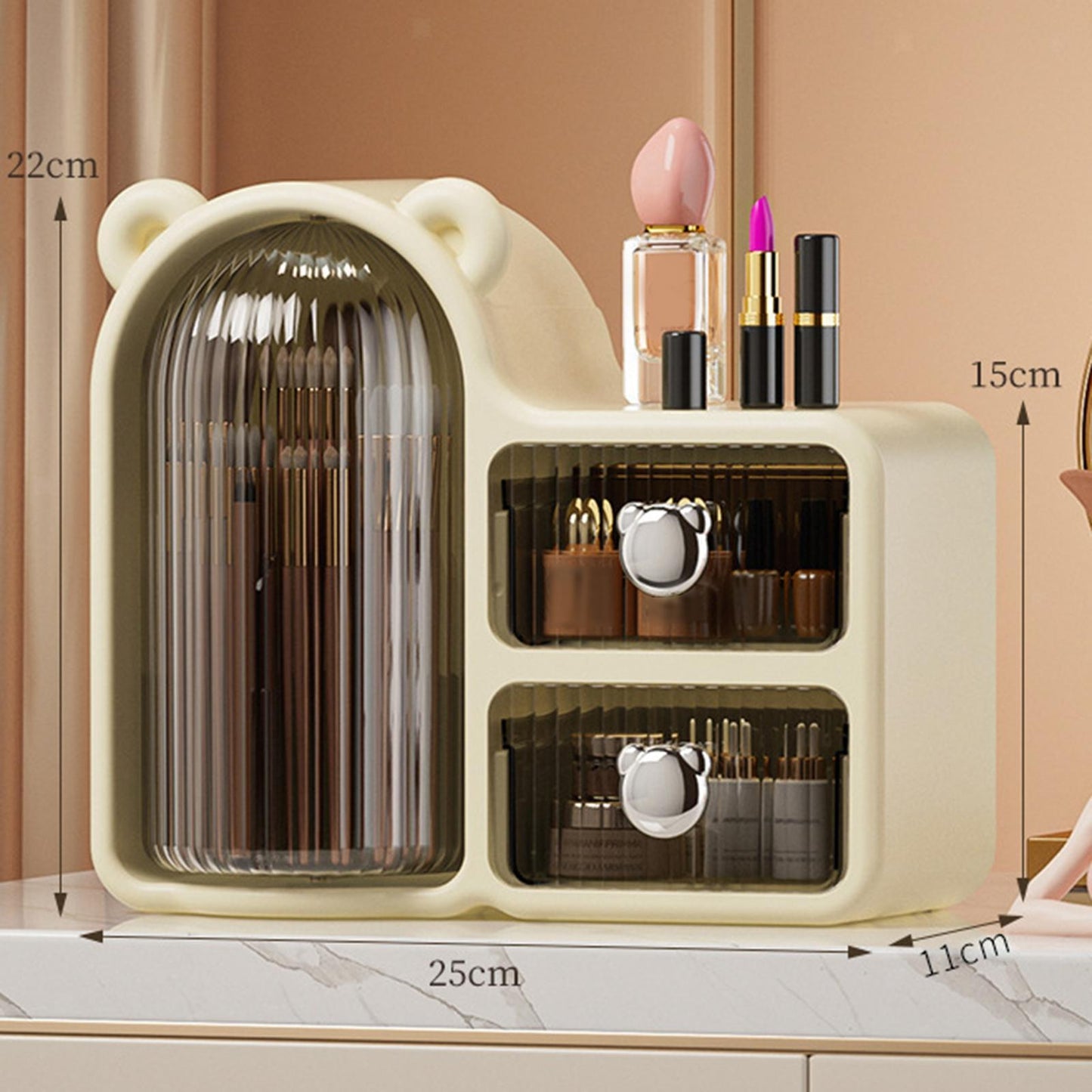 Bear-Shaped 360° Cosmetic Organizer with Drawers