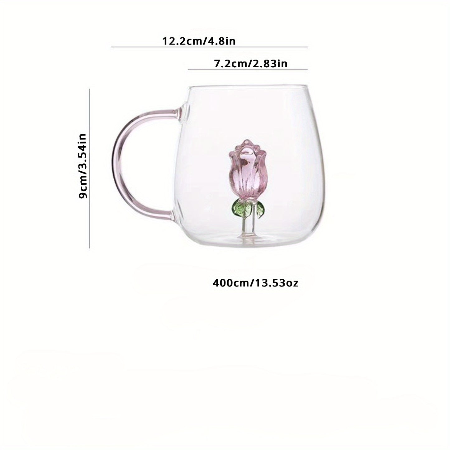 3D Transparent Rose Glass Cup With Handle
