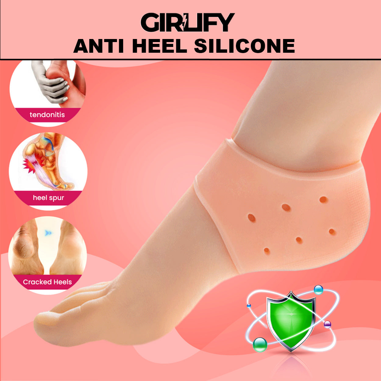 Silicone Heel Protectors for Cracked Heels, Heel Spurs, Plantar Fasciitis