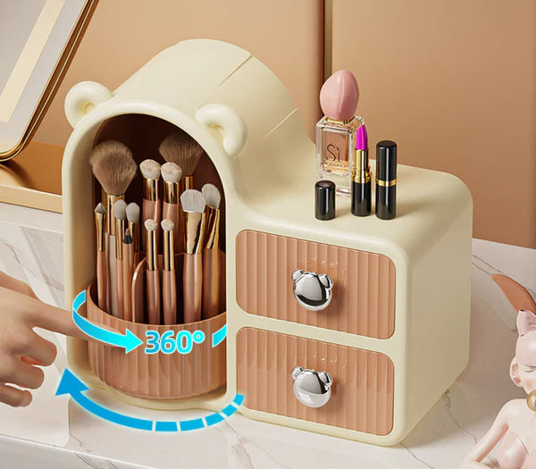 Bear-Shaped 360° Cosmetic Organizer with Drawers