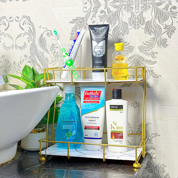 2-Tier Rectangular Golden Vanity Stand