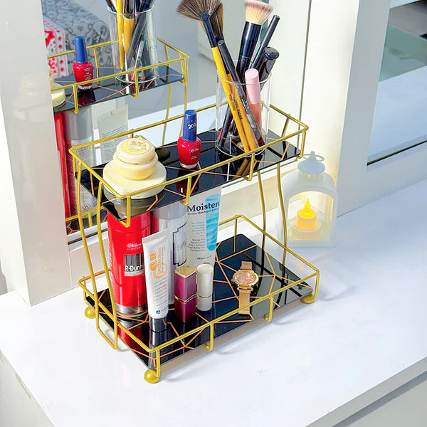 2-Tier Rectangular Golden Vanity Stand