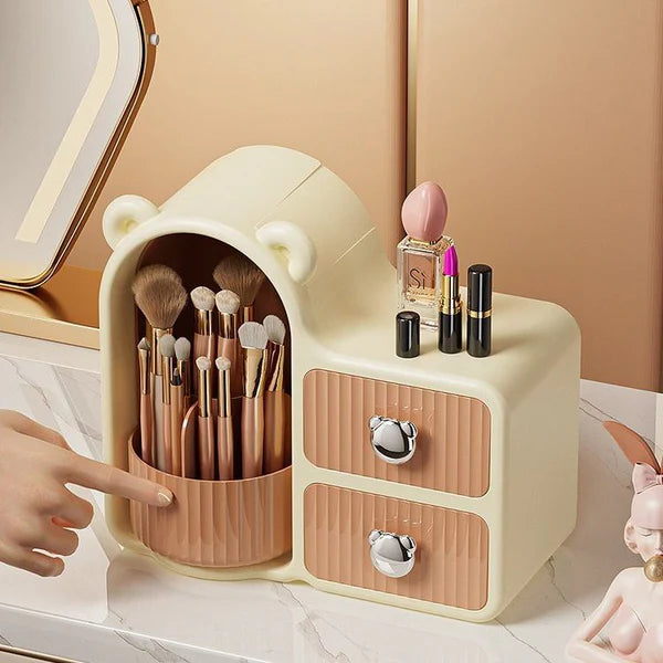 Bear-Shaped 360° Cosmetic Organizer with Drawers