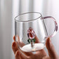 3D Transparent Rose Glass Cup With Handle