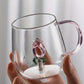 3D Transparent Rose Glass Cup With Handle