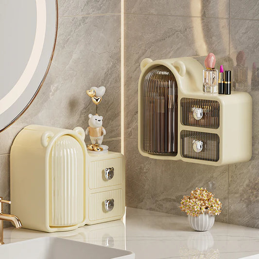 Bear-Shaped 360° Cosmetic Organizer with Drawers